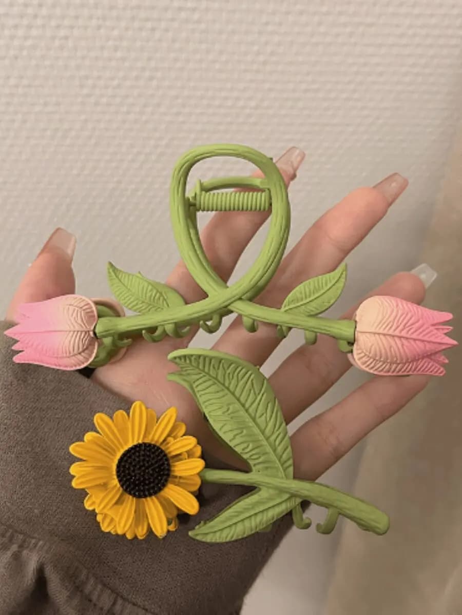2pcs Sunflower And Tulip Shaped Hair Clips For Women Bohemian Style Hair Accessories