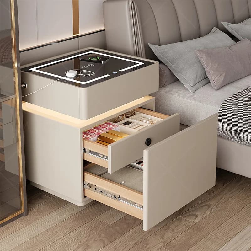 Comodino intelligente Armadietto semplice in legno massello con scomparto nascosto Armadietto multifunzionale con serratura Armadio portaoggetti sul comodino