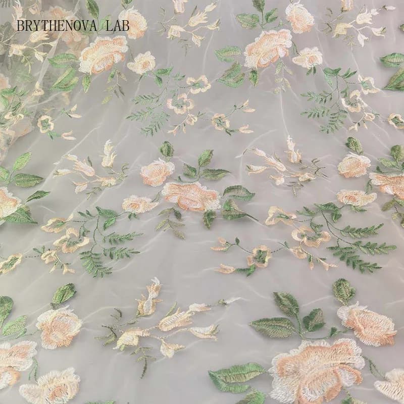Beautiful soft mesh Peony flower Embroidered lace Fabric French Tulle Dress Fabric Material Clothing