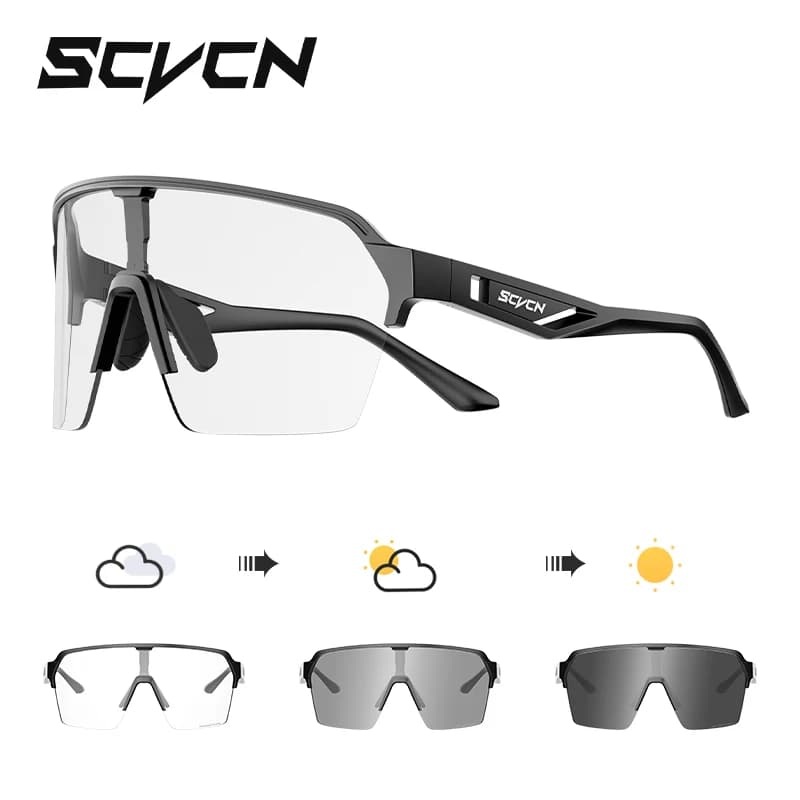 SCVCN Sports Glasses with UV400 Photochromatic Protection Man Woman MTB Windproof Horse Riding Glasses Guide Glasses Cycling Sunglasses