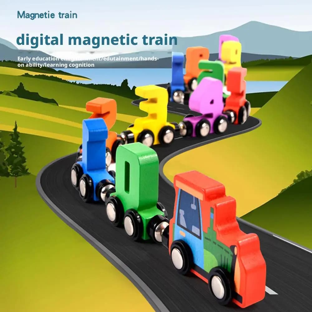 Treno magnetico con numeri, blocchi di costruzione in legno, puzzle, auto, gioco educativo Montessori per bambini, giocattolo per la prima infanzia.