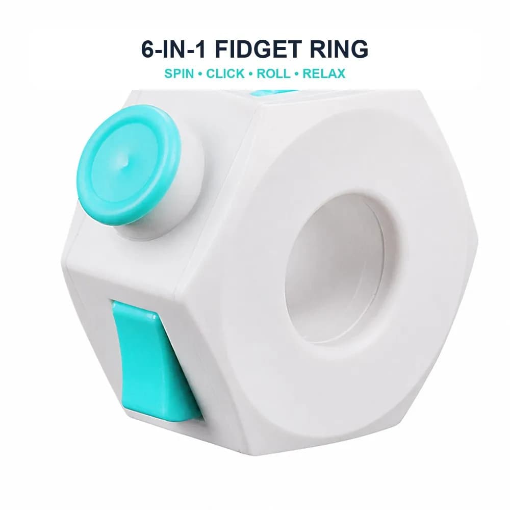 6-in-1 Fidget Ring Stress Relief Toy with Spinner Buttons Roller and Metal Ball Portable Focus Tool for Adults Teens Office