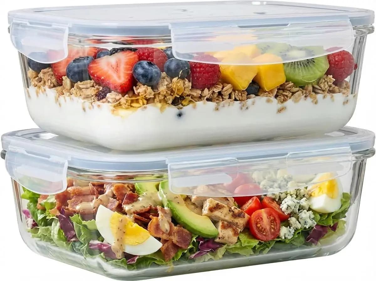 Set da 4 Pezzi - Contenitori in Vetro per Alimenti da 8 Tazze/64oz con Coperchi Ermetici, Contenitori per Preparazione Pasti con Chiusura a Scatto - Adatti per Freezer e Microonde