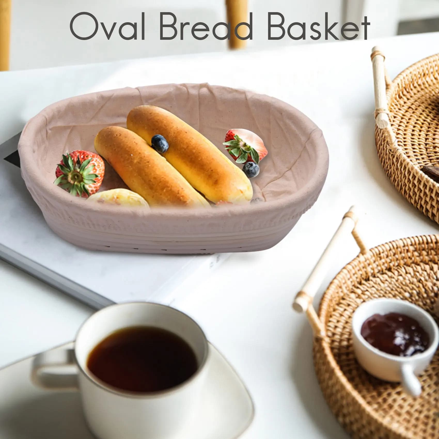 J1UL1N 2Pcs 25Cm/10 Inch Bread Basket Rattan Proofing Basket Liner Round Oval Fruit Tray Dough Food Storage Container