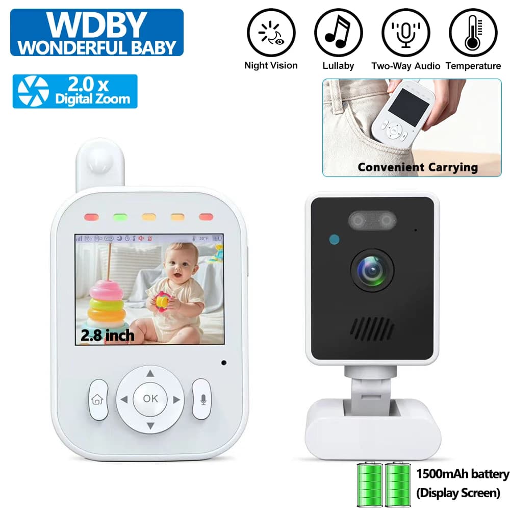 Baby monitor wireless da 2,8 pollici con monitoraggio della temperatura per visione notturna HD 720P e audio bidirezionale Telecamera di sicurezza per tata da 1500 mAh BM202