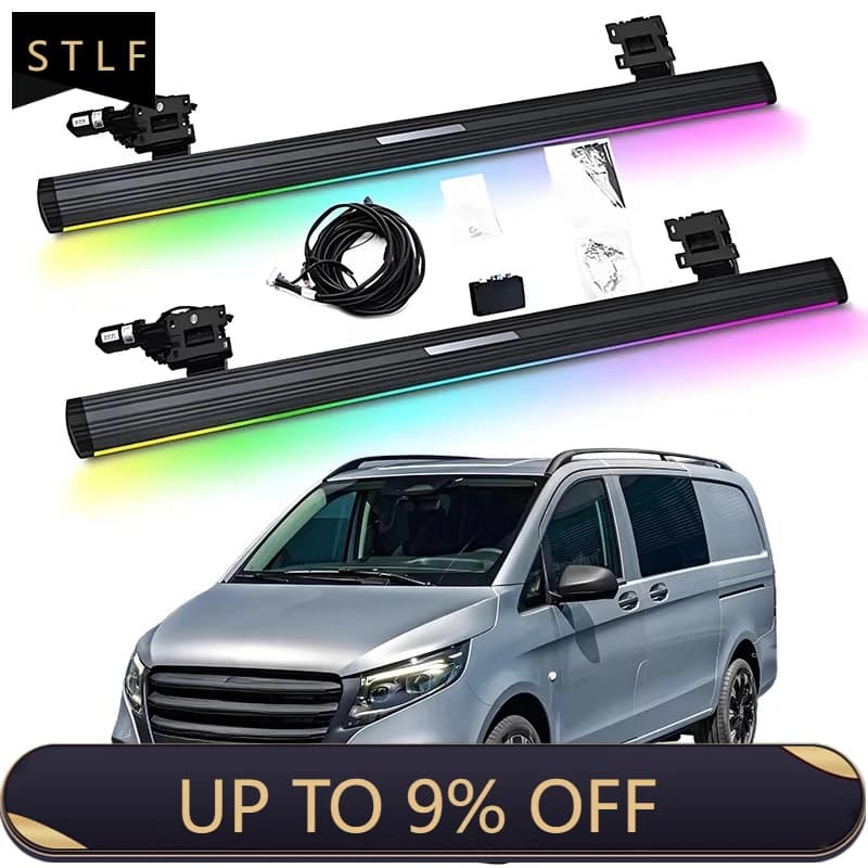 Pedane Elettriche Retrattili in Lega di Alluminio con Luci LED Neon per Mercedes Vito 2013-2024 con Borsa per il Trasporto