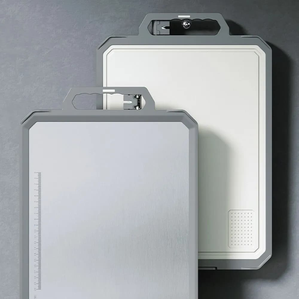 Double Sided Chopping Board Stainless Steel Anti-Slip Cutting Board with Sharpener Multifunctional Chopping Block