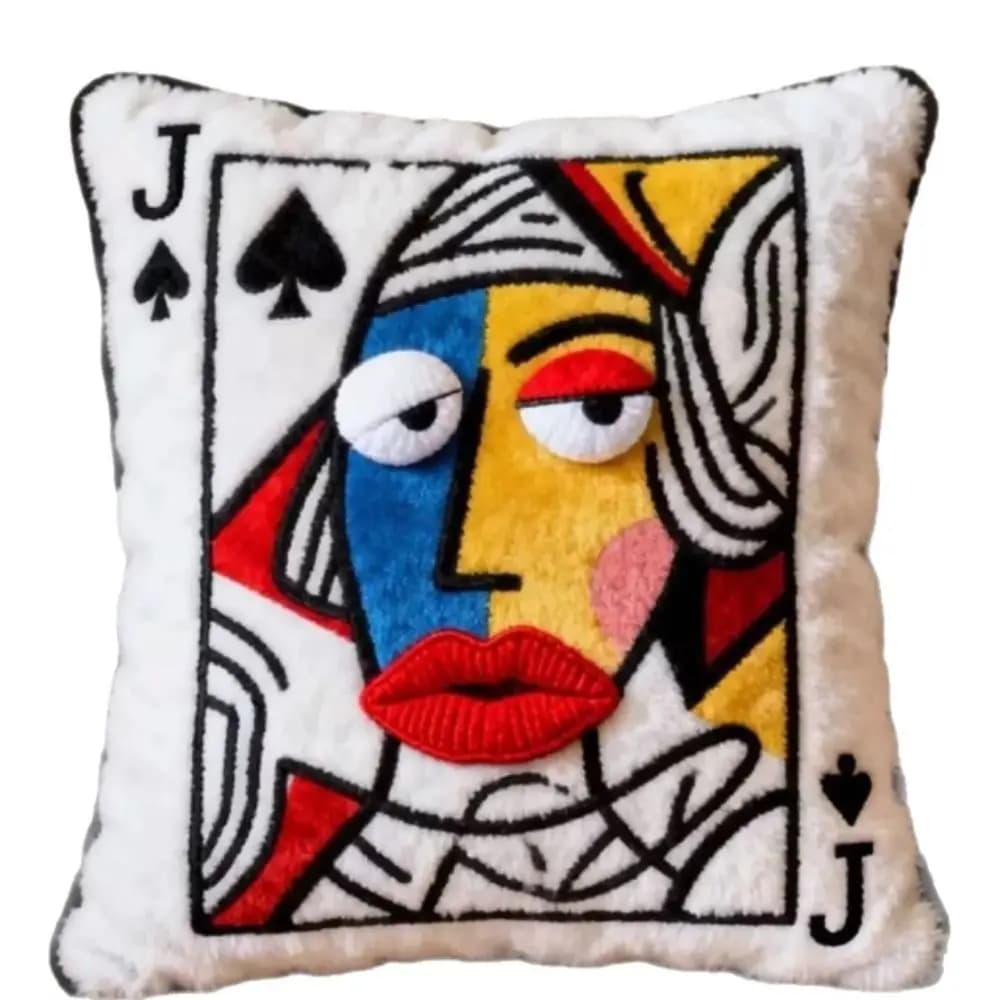 Cuscino in Stile Patchwork a Tema Carte da Poker, Design 3D con Occhi Grandi, Cuscino Ricamato di Alto Valore, Regalo Perfetto