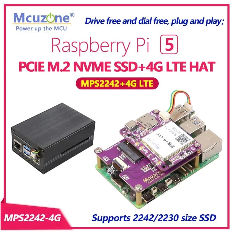 MPS2242-4G LTE Raspberry Pi 5 PCIE M.2 NVME SSD+CAPPELLO 4G LTE