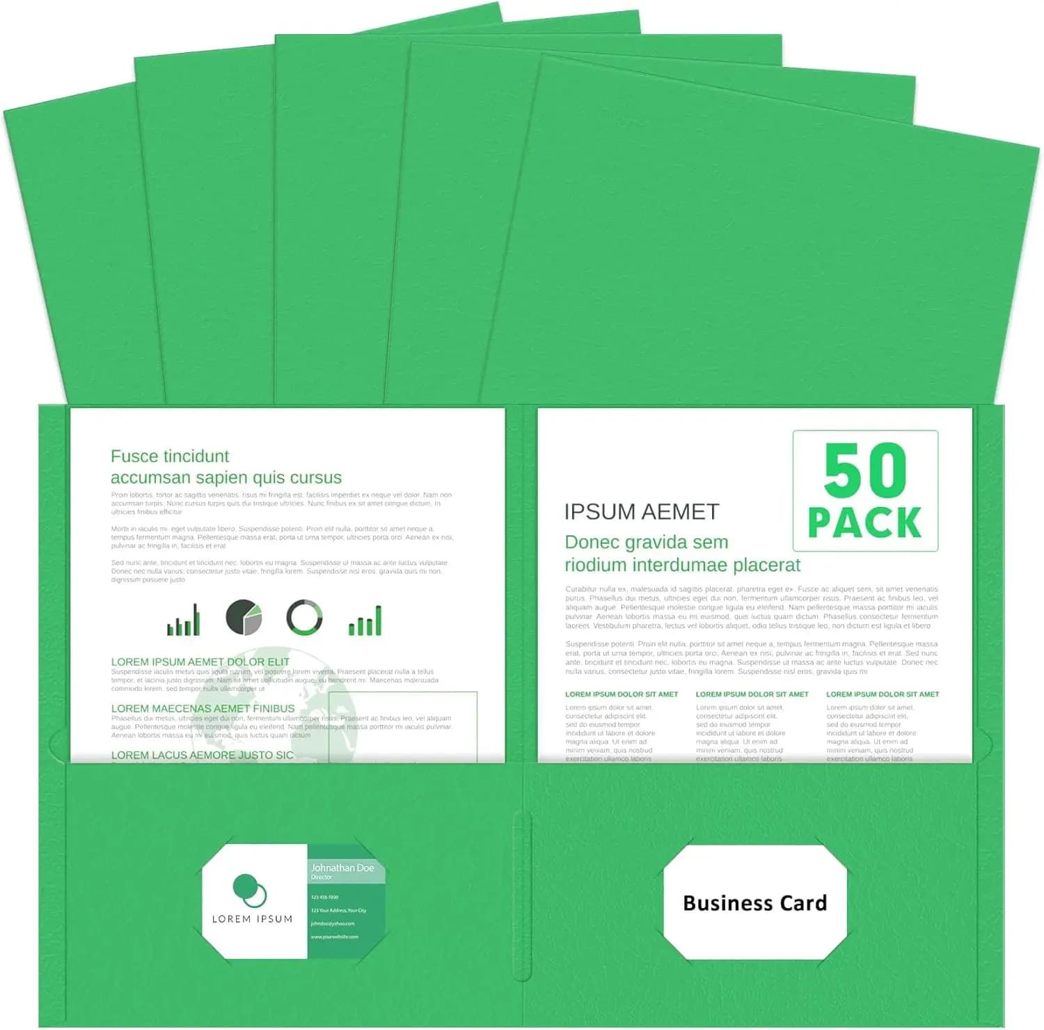 Confezione da 50 Cartelle a Due Tasche, Formato Letter, per Scuola, Ufficio, Casa e Azienda, Verde