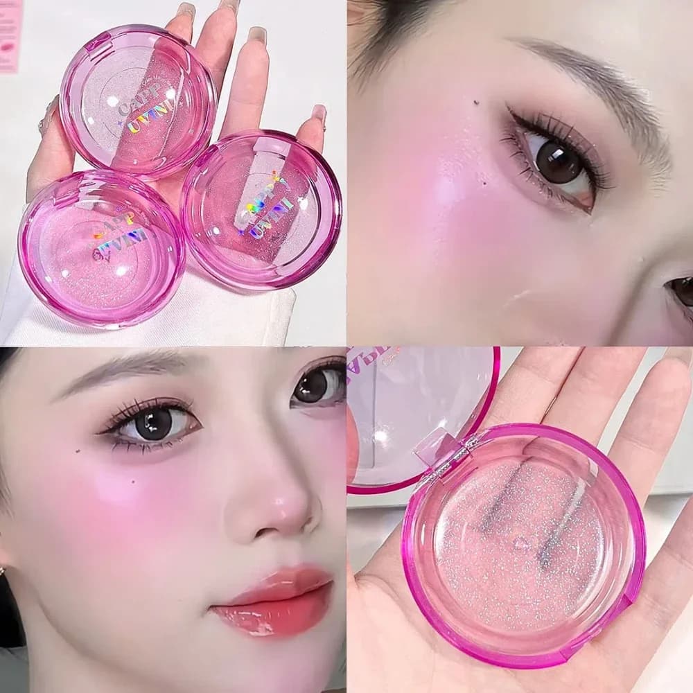 Fard per il viso in gelatina trasparente Naturale a lunga durata idratato Cambiamento caldo Rouge Guancia Crystal Fine Glitter Blush Palette