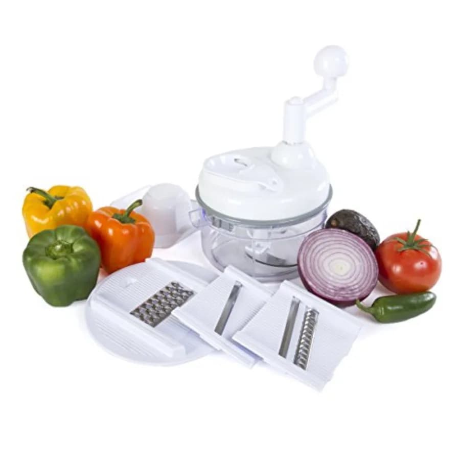 Tritatutto Manuale 5 in 1, Frullatore per Salse, Affettatore, Trituratore, Julienne, Utensile da Cucina in Plastica Arancione Resistente, Design Compatto e Facile da Usare