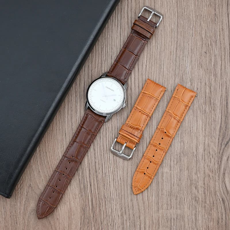 Cinturino per Orologio in Vera Pelle di Vacchetta a Sgancio Rapido 22mm, Universale per Uomo e Donna