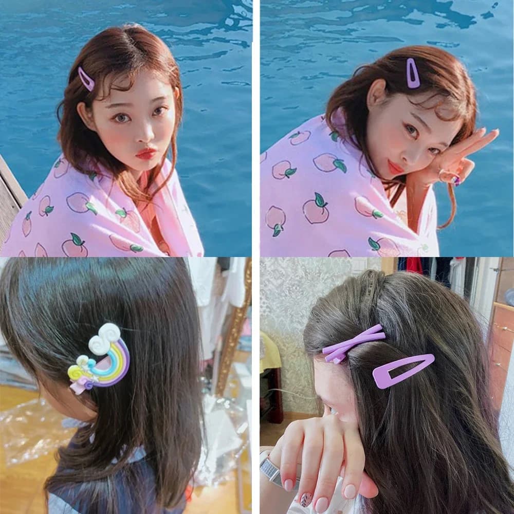 Set di 5 Pezzi di Accessori per Capelli: Fermagli Dolci e Semplici, Mollette a X, Fermagli a Barretta Colore Viola Solido, Set da 6 Pezzi