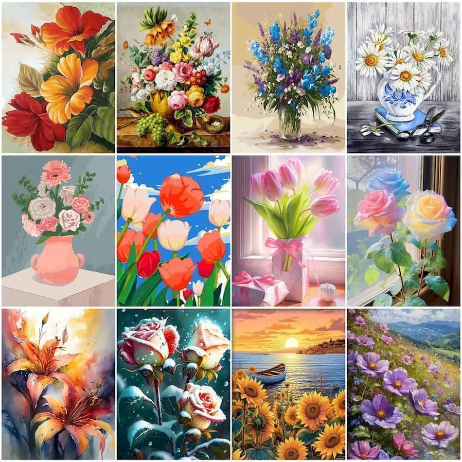 1pc frameless Diy Oil Painting By Numbers Flowers Decorative Paintings Diy Crafts Acrylic Paints Paint Kit Wall Art Picture hobb