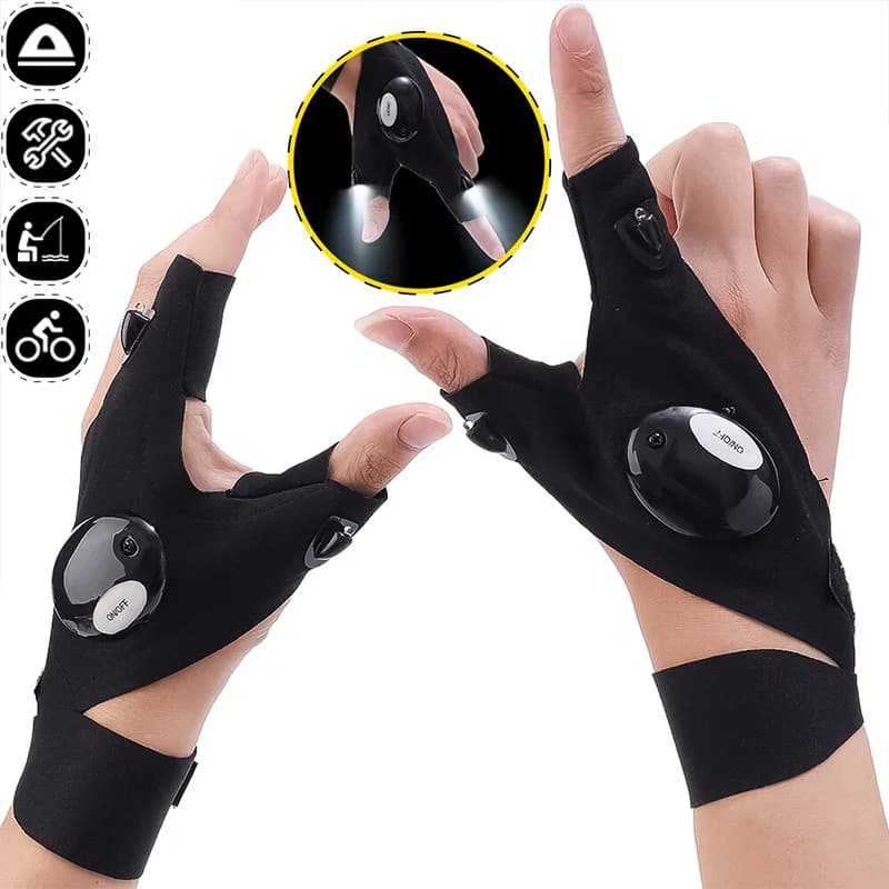 Guanti senza dita con cinturino magico a LED per esterni notturni Moto Bicicletta Sicurezza notturna Equitazione Guanto da pesca impermeabile Accessori moto