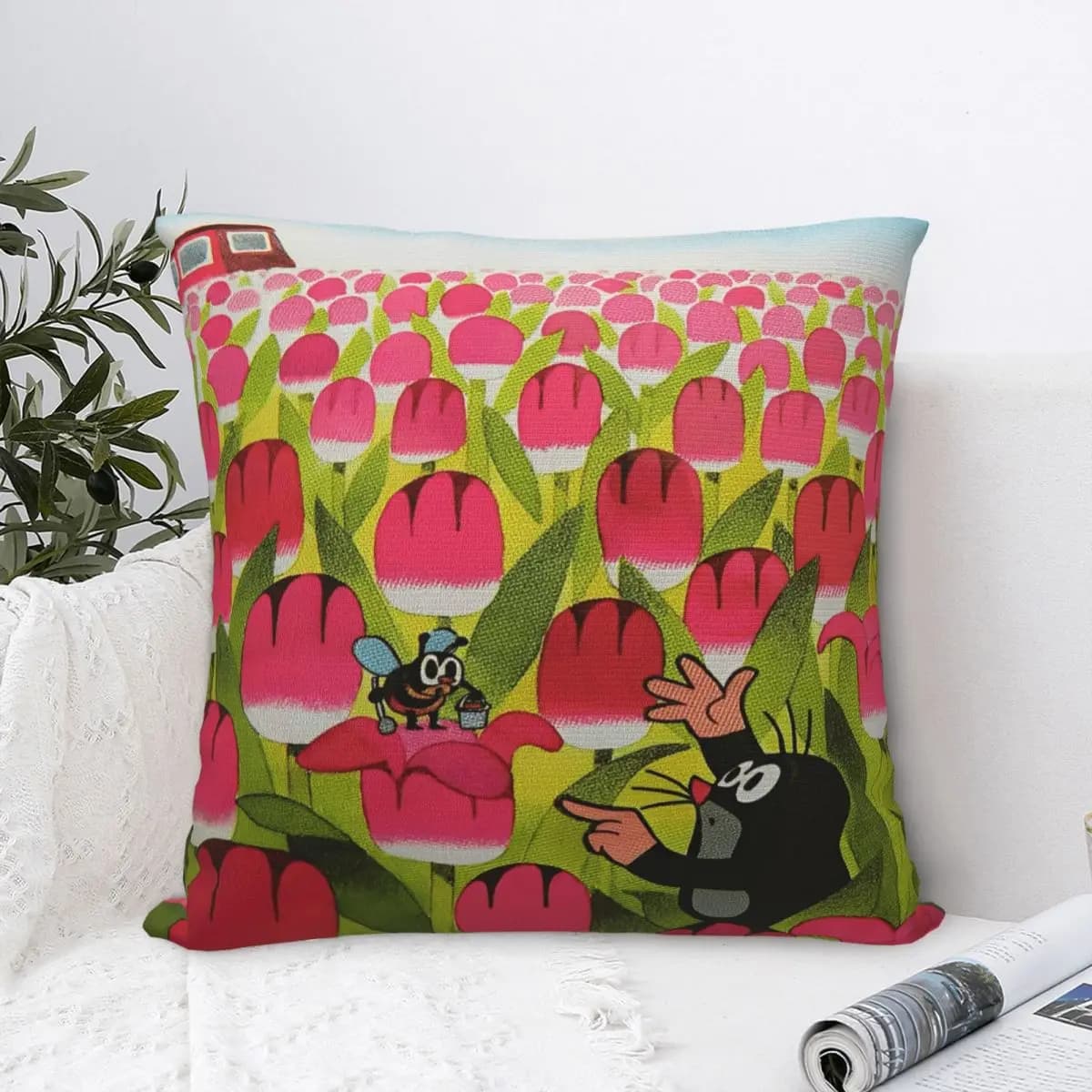 The Little Mole Cartoon Animal Printing Pillowcases Cushion Cover Pillow Covers Soft and Sweet Sofa Decor Square Multi Size