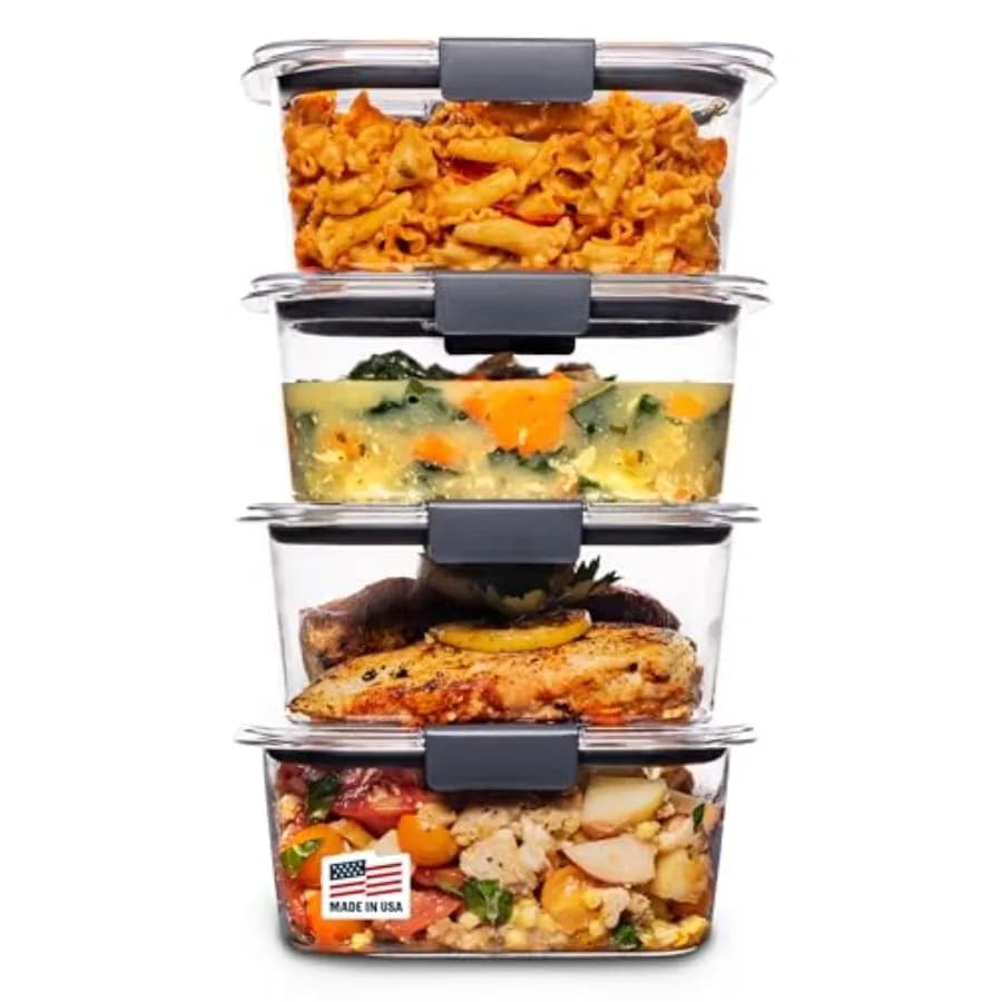 Contenitori ermetici per alimenti Brilliance senza BPA con coperchi, set da 4, ideali per la preparazione dei pasti e per conservare il cibo in eccesso.