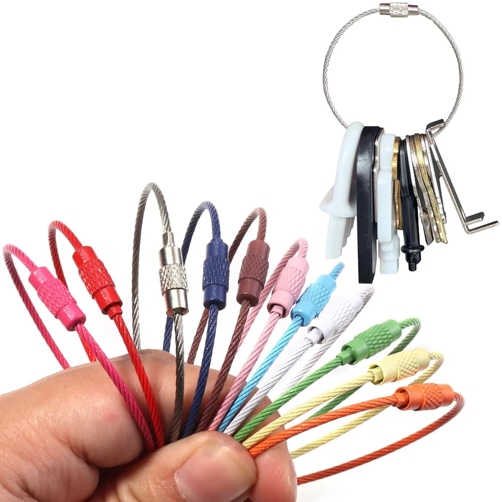 10pcs 15cm Colorful Stainless Steel Wire Rope Keychain Ring Chain Screw Lock Loop For Jewelry Bracelet Making DIY Accessories
