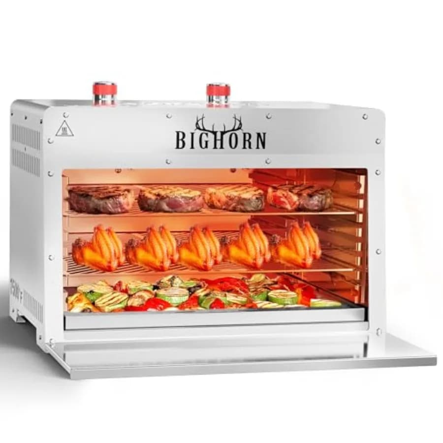 Grill a Gas a Infrarossi a 2 Bruciatori 1500W, Cottura Bistecche, Salamandra, Barbecue da Tavolo a Propano con Pietra per Pizza per Cucina Esterna