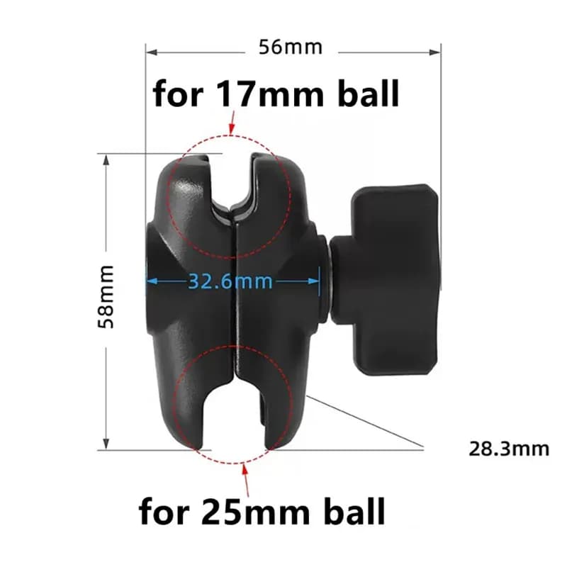 Supporti per braccio in lega di alluminio da 6 cm con testa a sfera da 17 mm a 25 mm per staffa per fotocamera sportiva da moto 360 ° Testa Girevole a Sfera