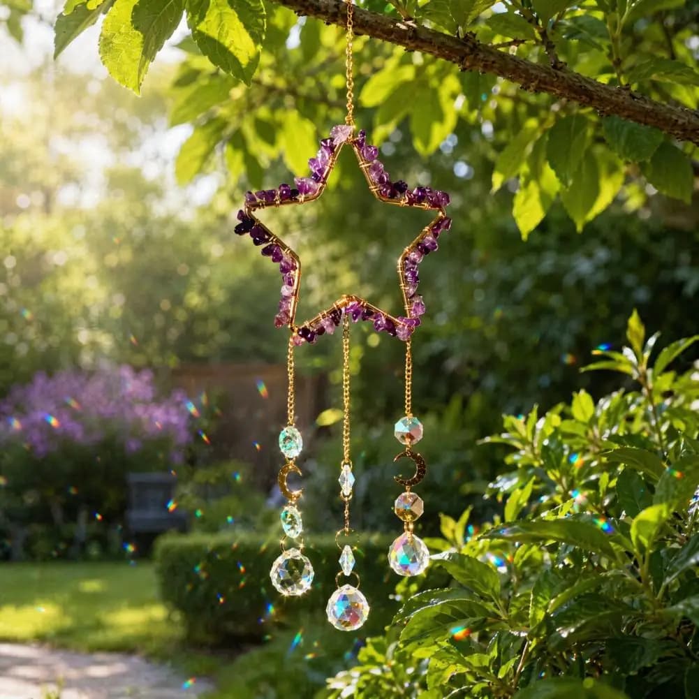 Suncatcher Hanging Star Ornaments Star Suncatcher with Prisms for Windows Healing Wind Chimes Decor Gift for Christmas Birthday