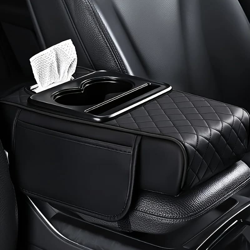 Universal Organizer for Console Cars in Ecopelle, Covers Armrest with 2 Pockets and 2 Wallets, with Dispenser for Handkerchiefs, Suitable for Most Cars | 24 Hours Shipping