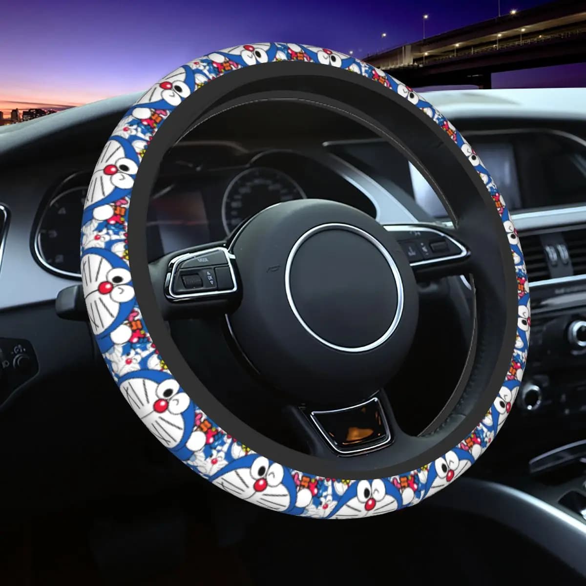 Coprivolante Doraemon da 38 cm, coprivolante per auto con disegno animato, protezione per volante per auto berlina, accessori auto universali da 15 pollici