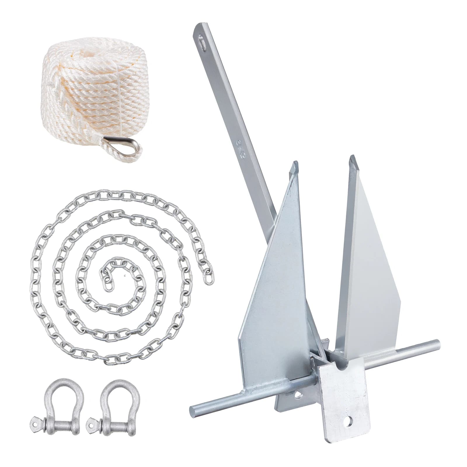 SucceBuy Kit di ancoraggio stile Fluke, ancoraggio Fluke in acciaio zincato a caldo da 13 libbre con catena da 7,9' Corda da 101' e due griglie da 0,4"