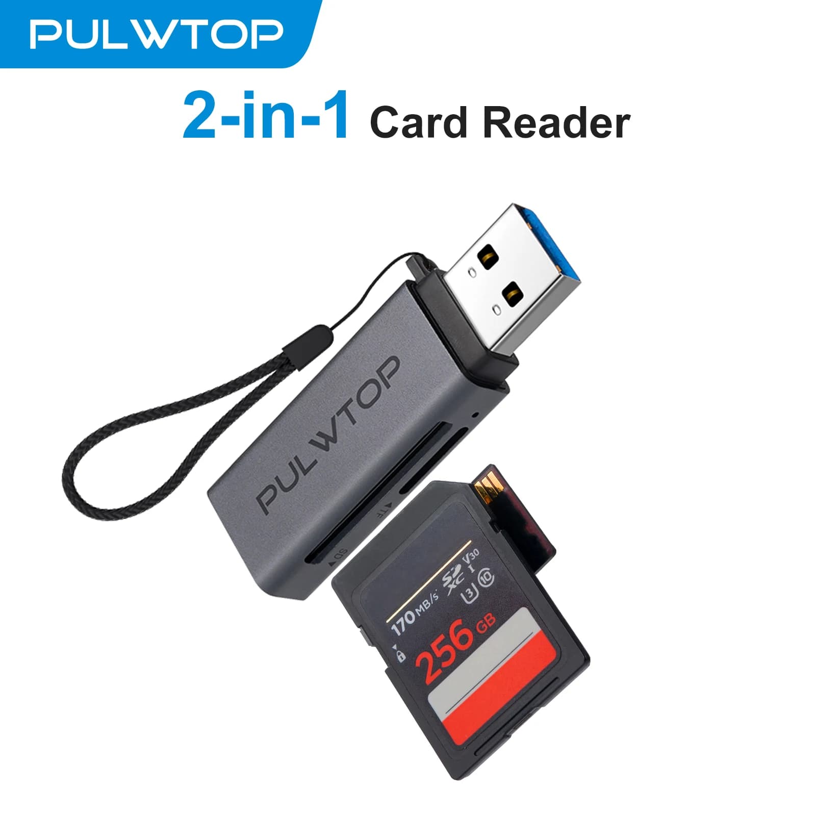 Lettore di schede Micro SD USB 3.0 PULWTOP, lettore di schede USB A 2 in 1, per SD SDHC SDXC MicroSD compatibile con Windows e Mac OS.