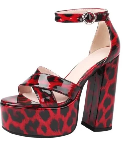 Nuovi sandali da donna con plateau con tacco grosso moda sandali con tacco alto da donna leopardo rosso scarpe da sera sexy