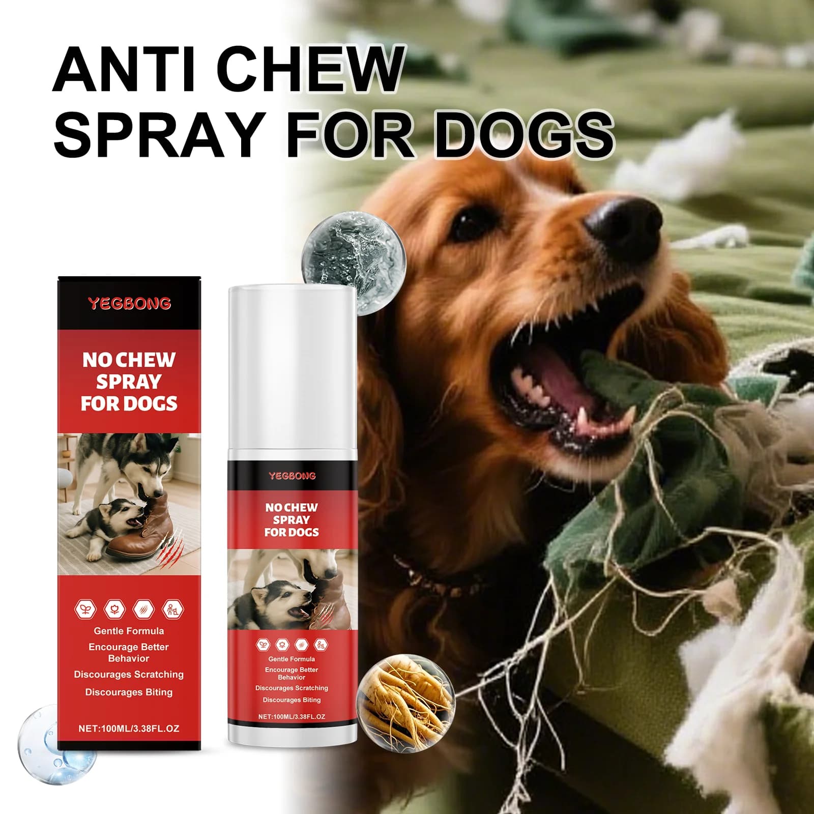 Spray deterrente da masticare per cani Protezione per mobili Smettere di morsi ai graffi Spray da addestramento per animali domestici 100 ml Repellente dal gusto amaro