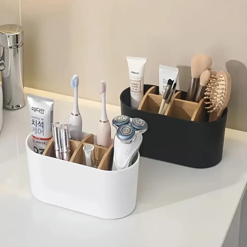 Durable Toothbrush Holder,Divided Freestanding Bathroom Storage Box for Toothbrushes,Toothpaste,Shavers,Cosmetics,Stationery.