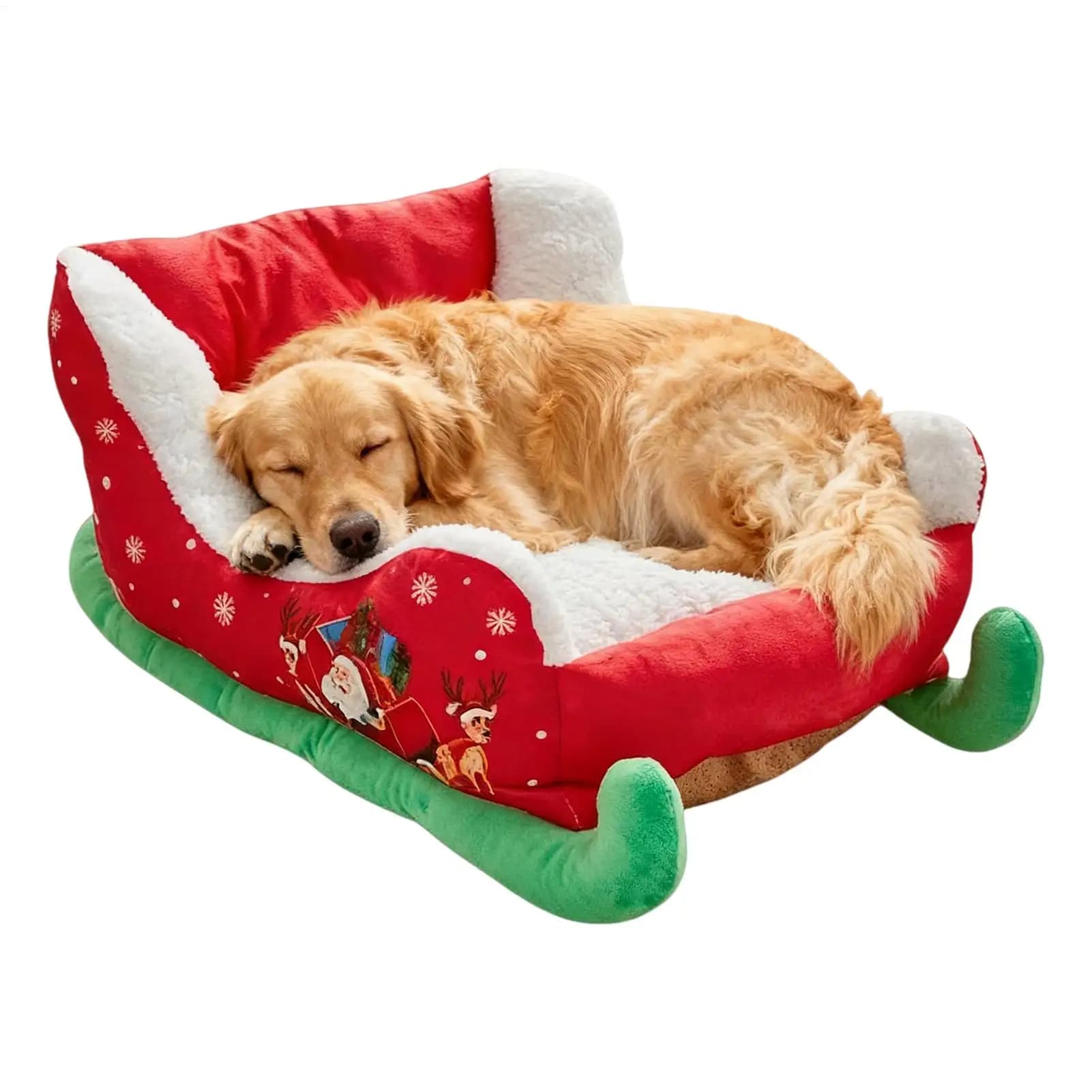Christmas Pet Bed Christmas Sleigh Plush Dog Sofa Bed Nest Winter Dog Bed Sled Anti-Slip Puppy Cushion Dogs Christmas Decoration