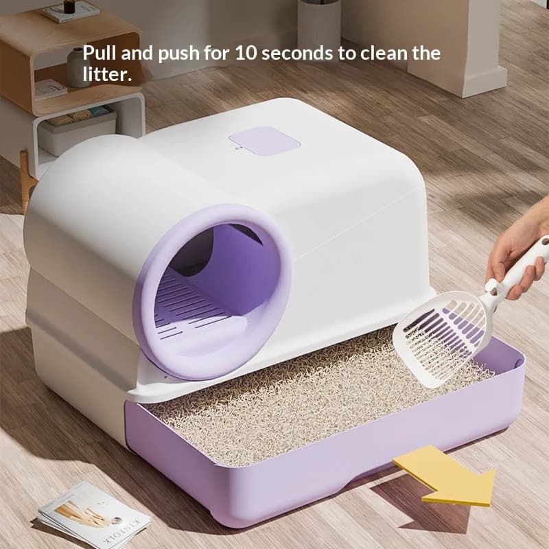 Lettiera per Gatti Extra Large con Corridoio Chiuso, Toilette per Gatti con Controllo Odori e Anti-Tracciamento, Vaschetta Anti-Schizzi per Gatti da Interno
