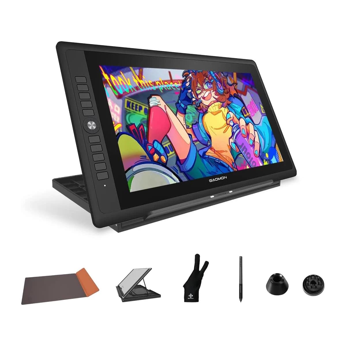 Tavoletta Grafica Gaomon PD156 Pro con Schermo da 15,6 Pollici, Display per Disegno con Penna, 120% sRGB, Monitor Artistico con Potente Manopola e 10 Tasti di Scelta Rapida