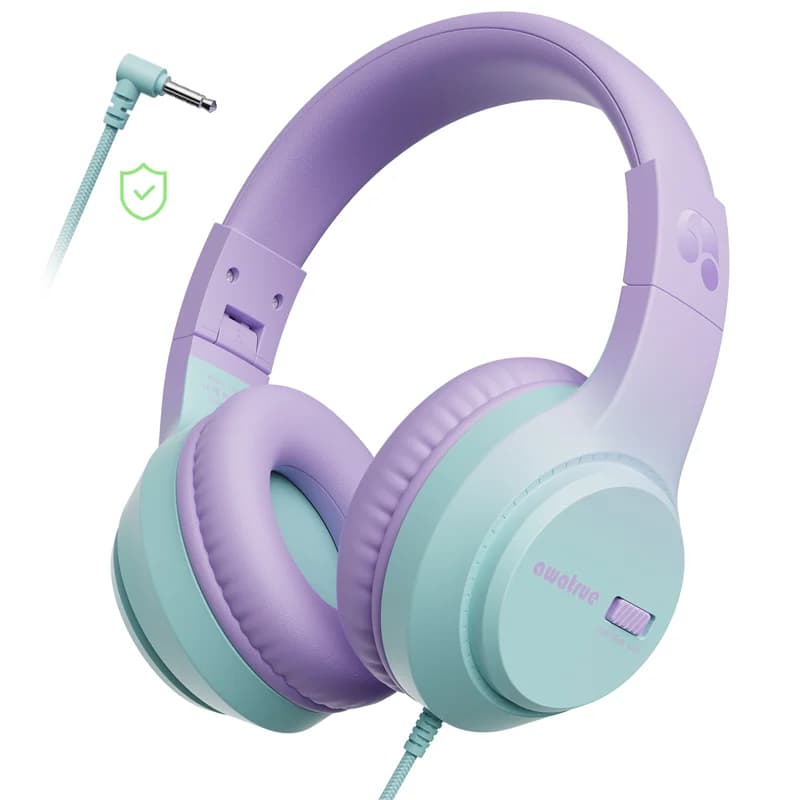 Awatrue Kids Headphones 74/85/94dB Volume Limiter Foldable 3.5mm Jack Wired Over Ear Headphones for School, Travel, IPad, Tablet