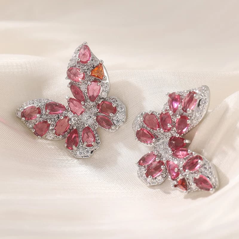Charm Luxury Imitation Crystal Butterfly Stud Earrings Women's Temperament Elegant Fashion Party Jewelry