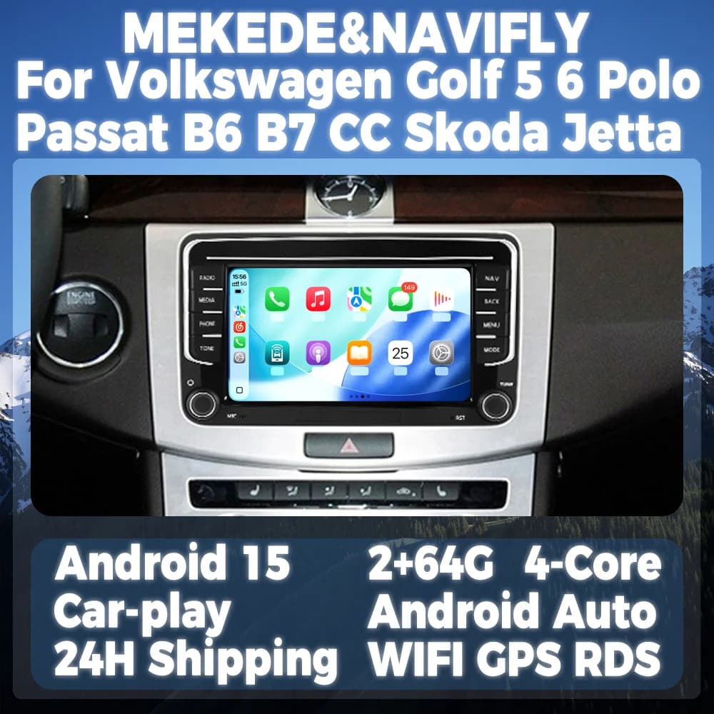 Schermo Multimediale Wireless da 7 Pollici con CarPlay e Android Auto per Volkswagen Golf 5 6 Polo Passat B6 B7 CC, Radio Auto Android 15