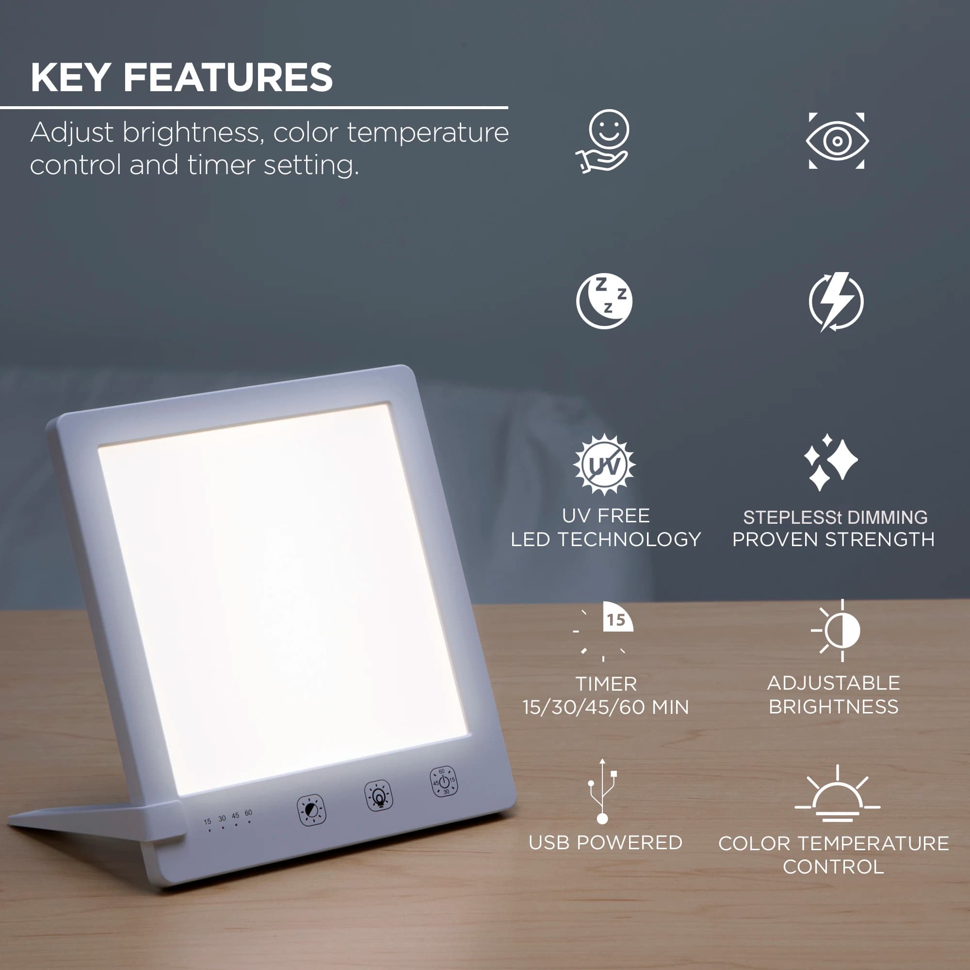 Lampada SAD senza raggi UV, lampada fluorescente a spettro completo, luce notturna temporizzata, adatta per casa/ufficio, lampada riflettente invernale stagionale