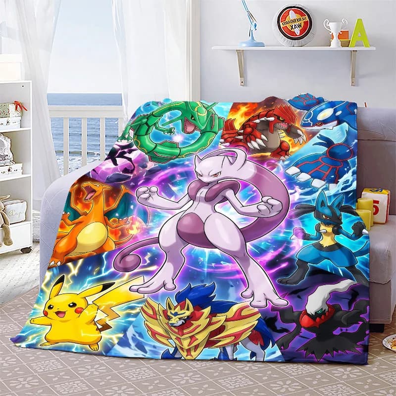 Pokemon Flannel Blanket Soft Warm Plush Lightweight Throw for Couch Sofa Bed Cozy Travel Winter Home Decor -QJY