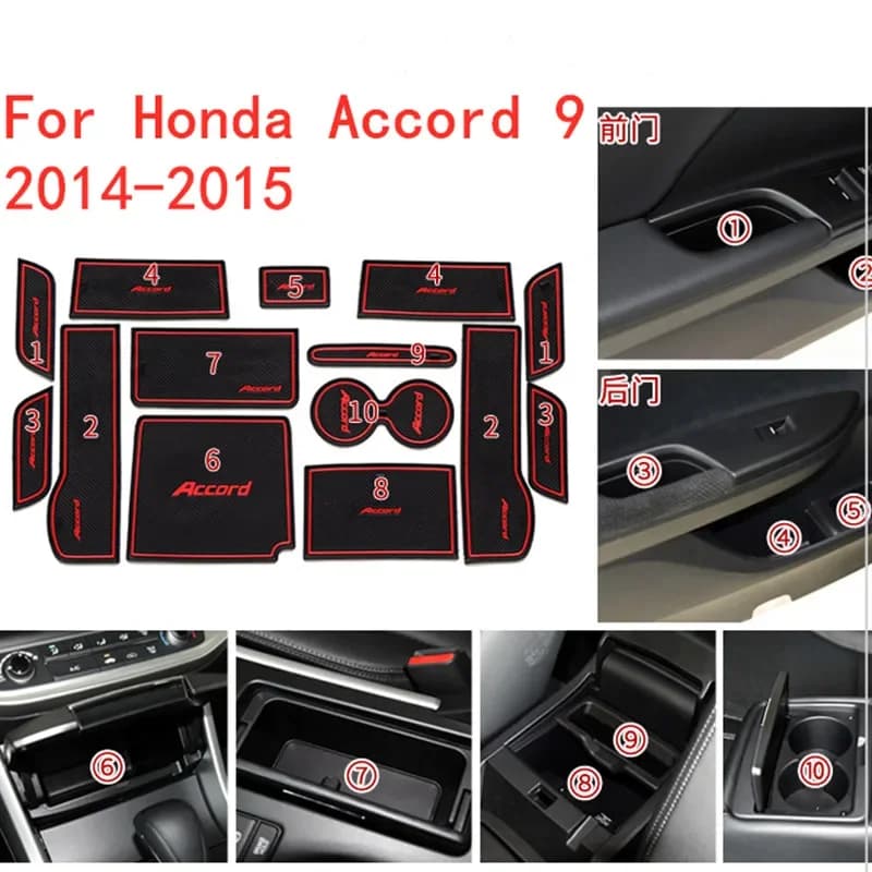 3D rubber pad for Honda Accord 9 2014-2015 Lnterior non-slip carpet door Slot Pad cushion cup Groove Mat car accessories 15 pcs