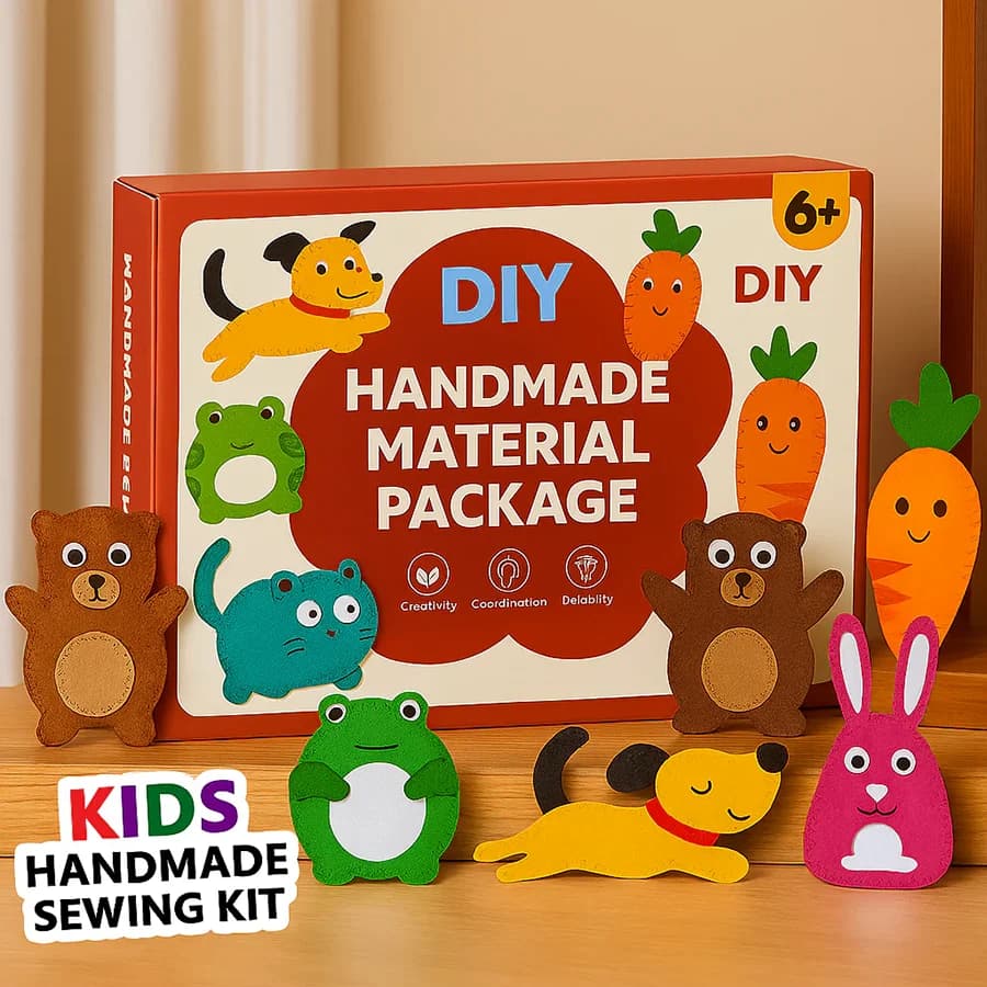 Kit da cucito in feltro per animali fai-da-te per ragazze 6 pezzi Abilità motorie fini Impara a cucire Ciondolo bambola di peluche Regalo di Natale di compleanno