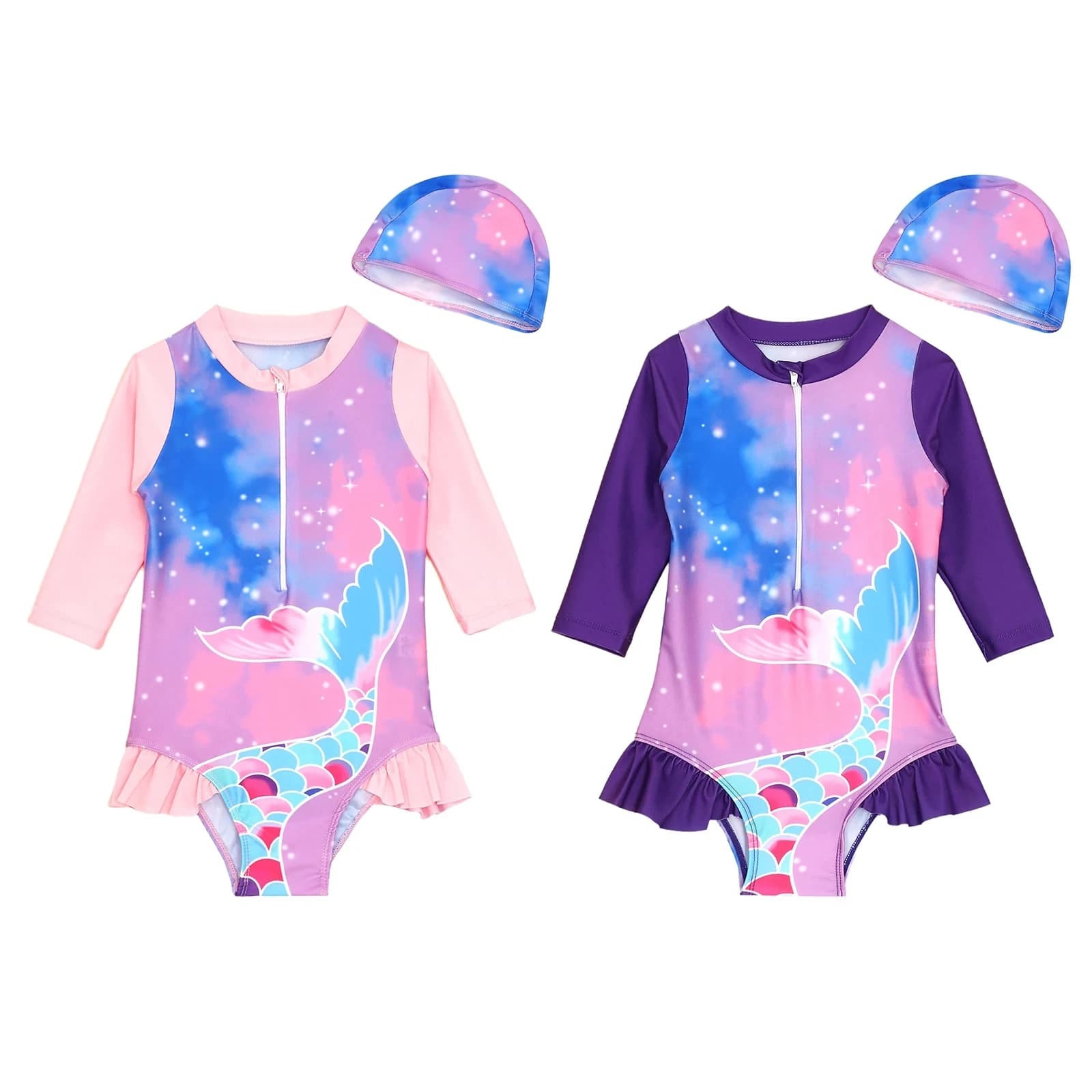 Costumi da bagno per bambina, bikini, 1 2 3 4 5 6 7 anni, costumi interi con cappuccio, set da bagno a maniche lunghe