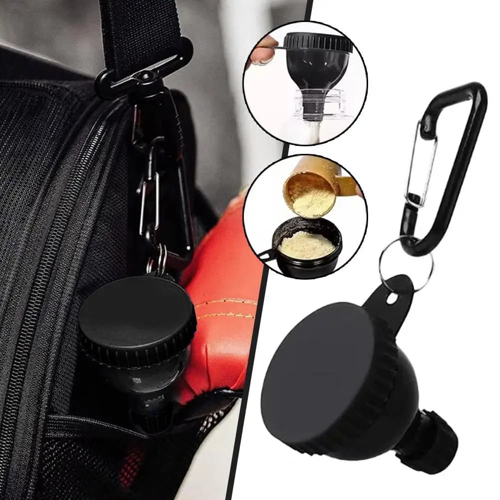 Mini 50 ml powdered protein bottle with carabiner Portable storage container for medical funnel for outdoor sports fitness