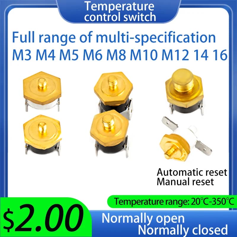 5 Pezzi Interruttore Termico Normalmente Chiuso/Aperto KSD301 250V 16A con Fusibile a Vite e Montaggio Filettato M3M4M5M6 40-200 ℃