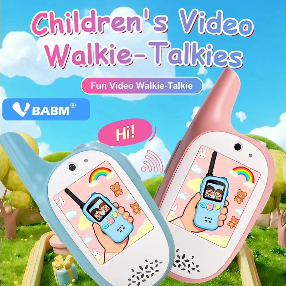 Walkie Talkie Video VBABM per Bambini, Monitor per Neonati Ricaricabile con Fotocamera HD 720P e Modulatore di Voce, Regalo di Compleanno Portatile per Bambini, 2 Pezzi