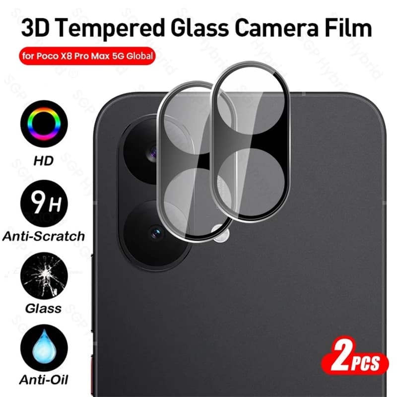 Pellicola Protettiva 3D per Fotocamera Poco X8 Pro Max 5G, 2 Pezzi, Vetro Curvo 9H per Lenti Poko Little X8Pro X8ProMax 5G