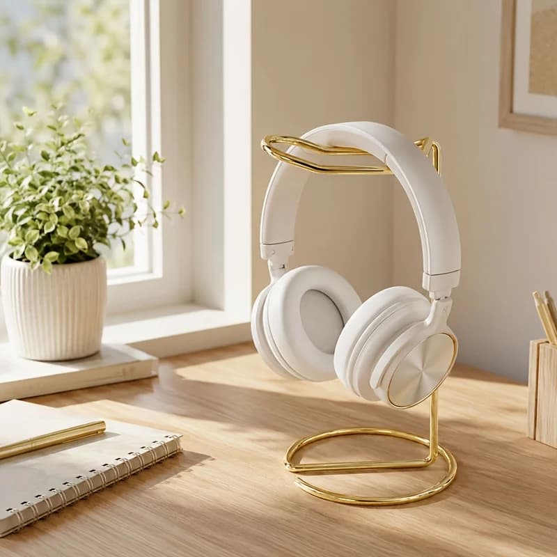 Gold Metal Headphone Stand Rack, Practical Holder for Bluetooth Wireless Headset and Gamer Helmet
