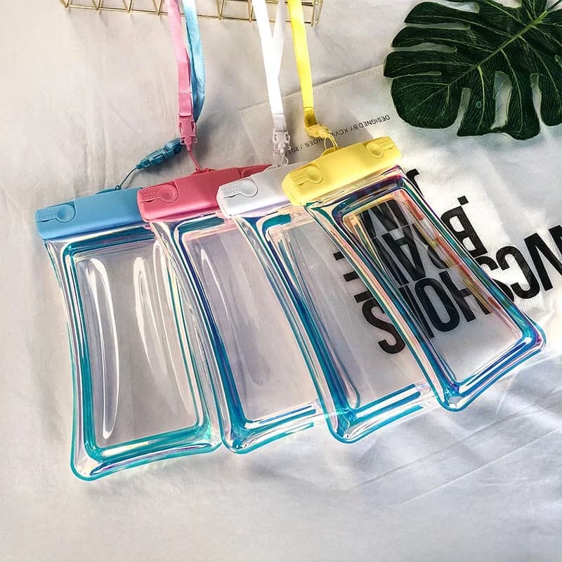 Custodia Impermeabile Gonfiabile per Telefono per Nuoto e Snorkeling, Multicolore Trasparente, Galleggiante, Universale per Cellulare